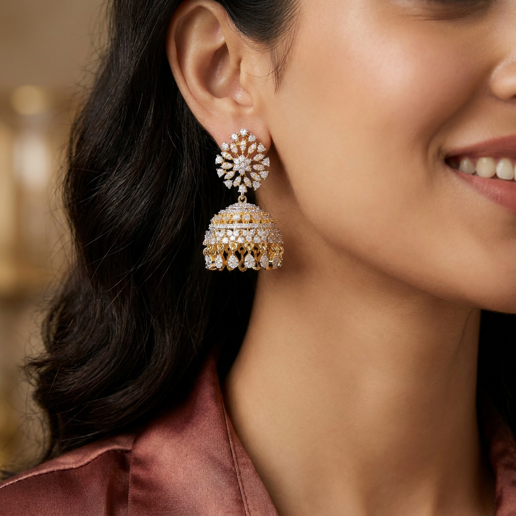 Blossom floral Gj Jumka with suspended crystal drops