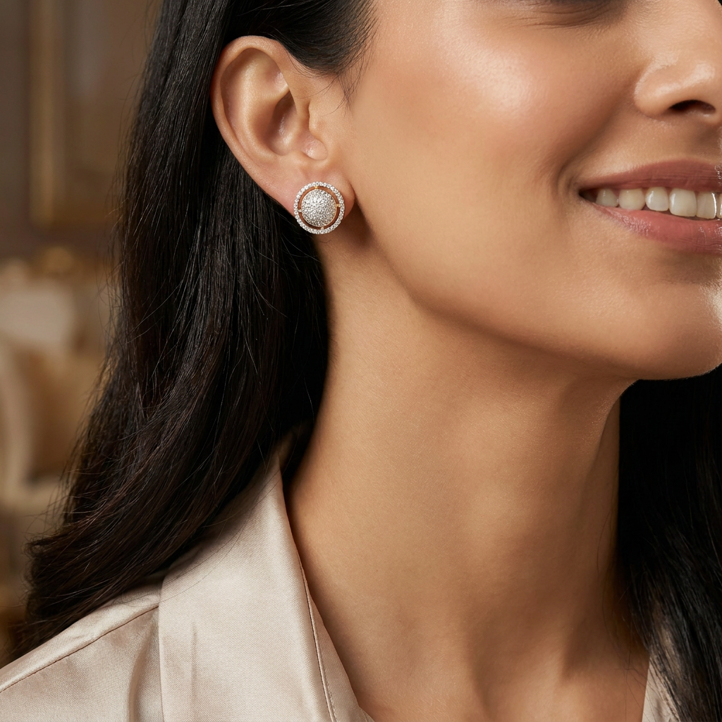 Dazzling round Gj Stud with clustered center arrangement