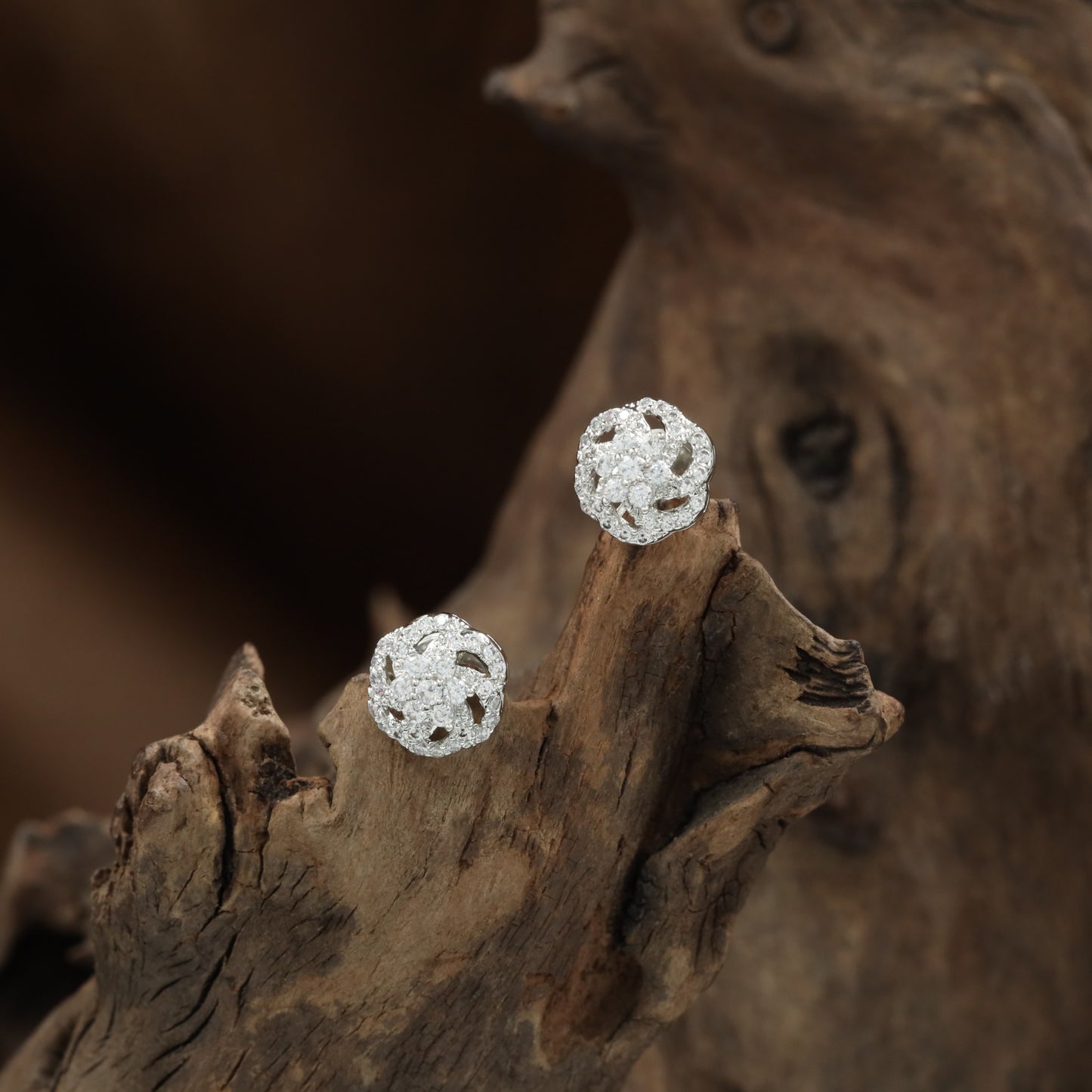 Treasury Sphere Halo Stud with Open Pattern Finish
