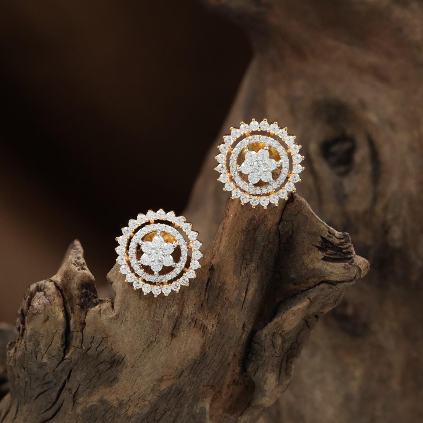 Twinkle Disc Pattern Stud with Decorative Halo Edge