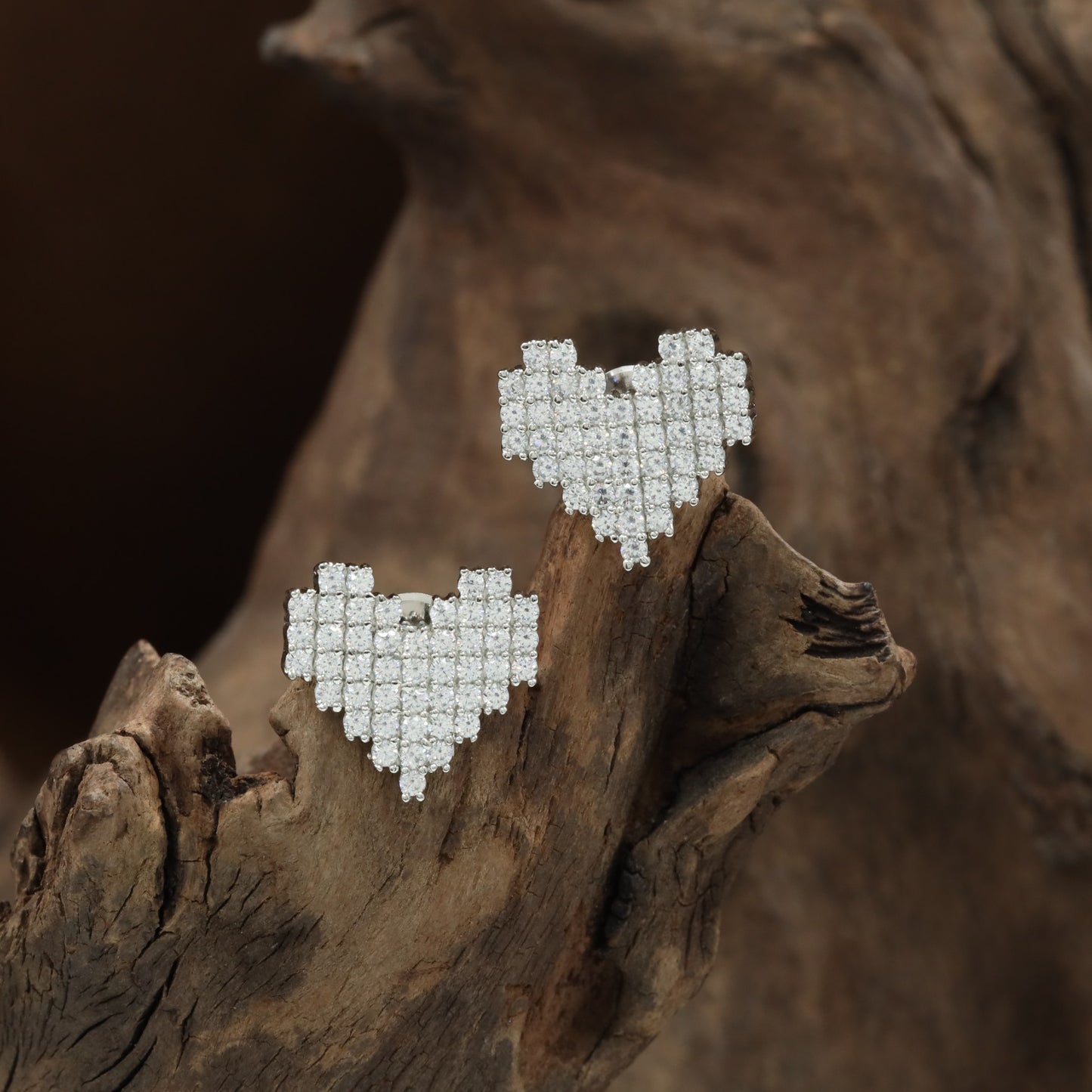 Amour Grid Heart Stud with Textured Surface Detailing