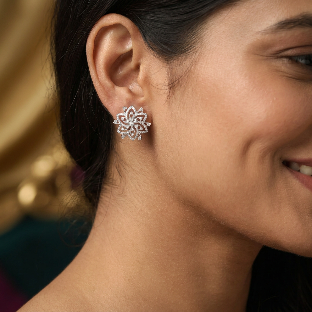 Border Floral Stud with Twisted Loop Arrangement