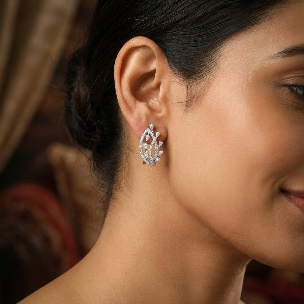 Border Leaf Stud with Open Marquise Detailing