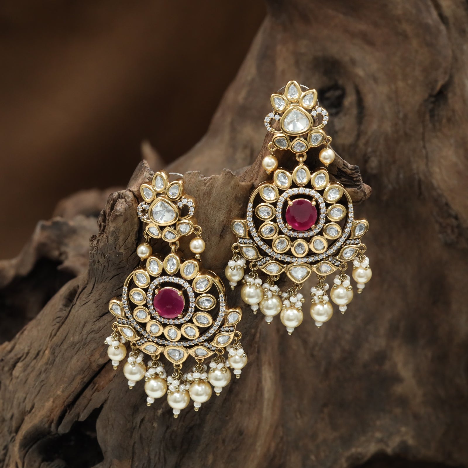 Lotus Frame Kundan Hanging with Double Halo Detailing