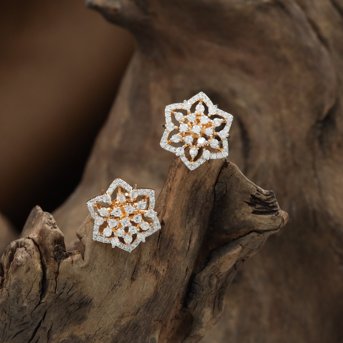 Granulated Floral Stud with Decorative Outline Styling