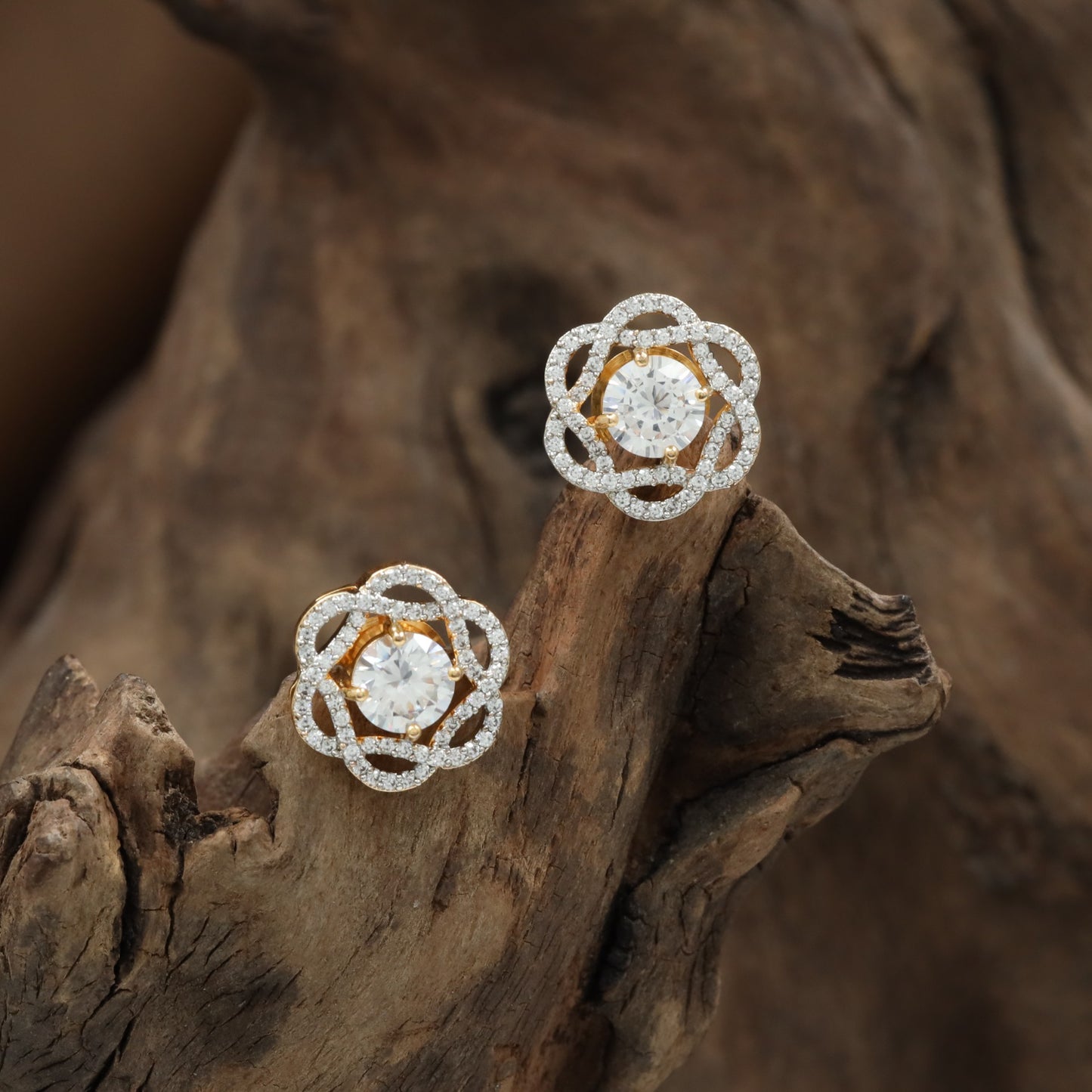 Halo Flower Stud with Structured Interlock Arrangement