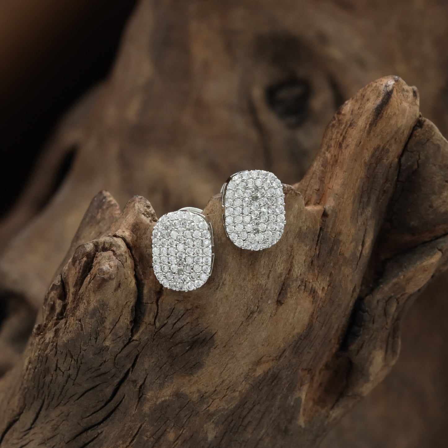 Beaded Oval Stud with Dense Surface Detailing