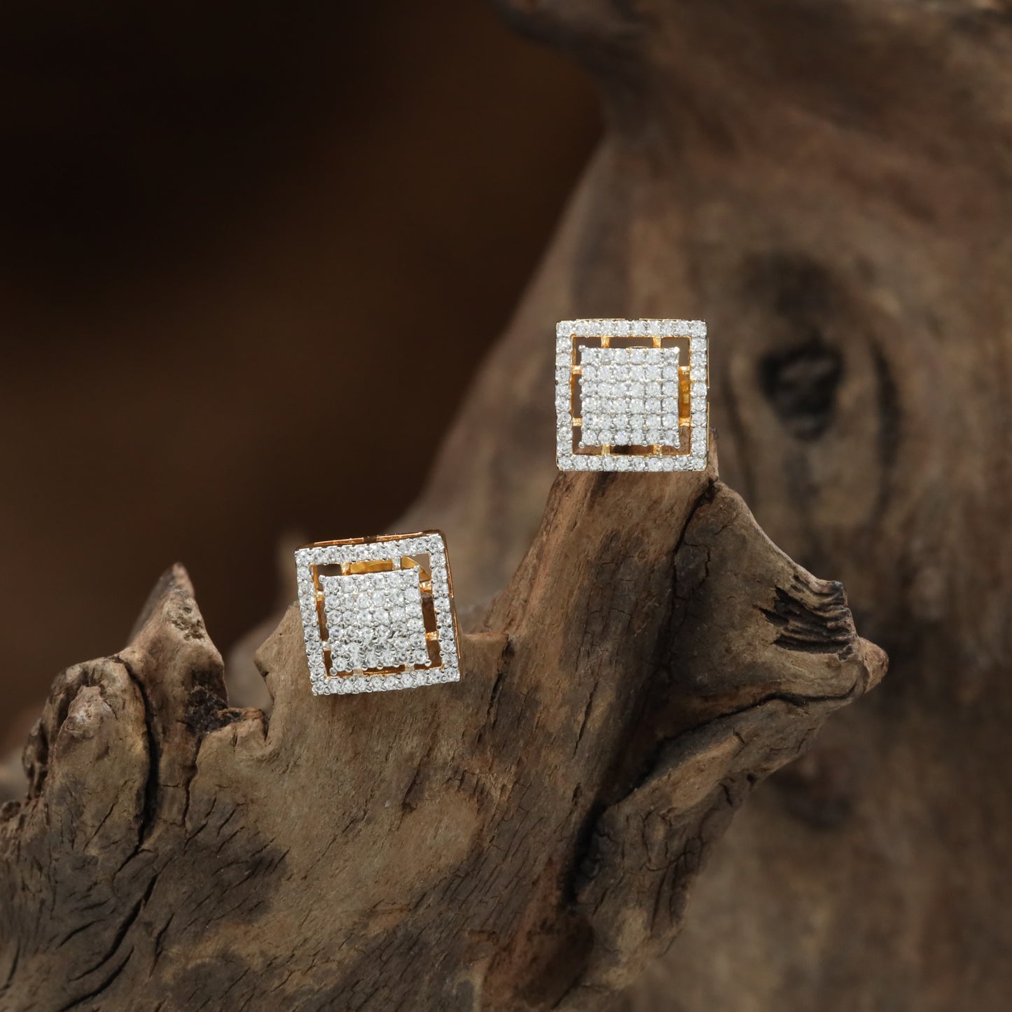 Encased Square Stud with Structured Halo Styling