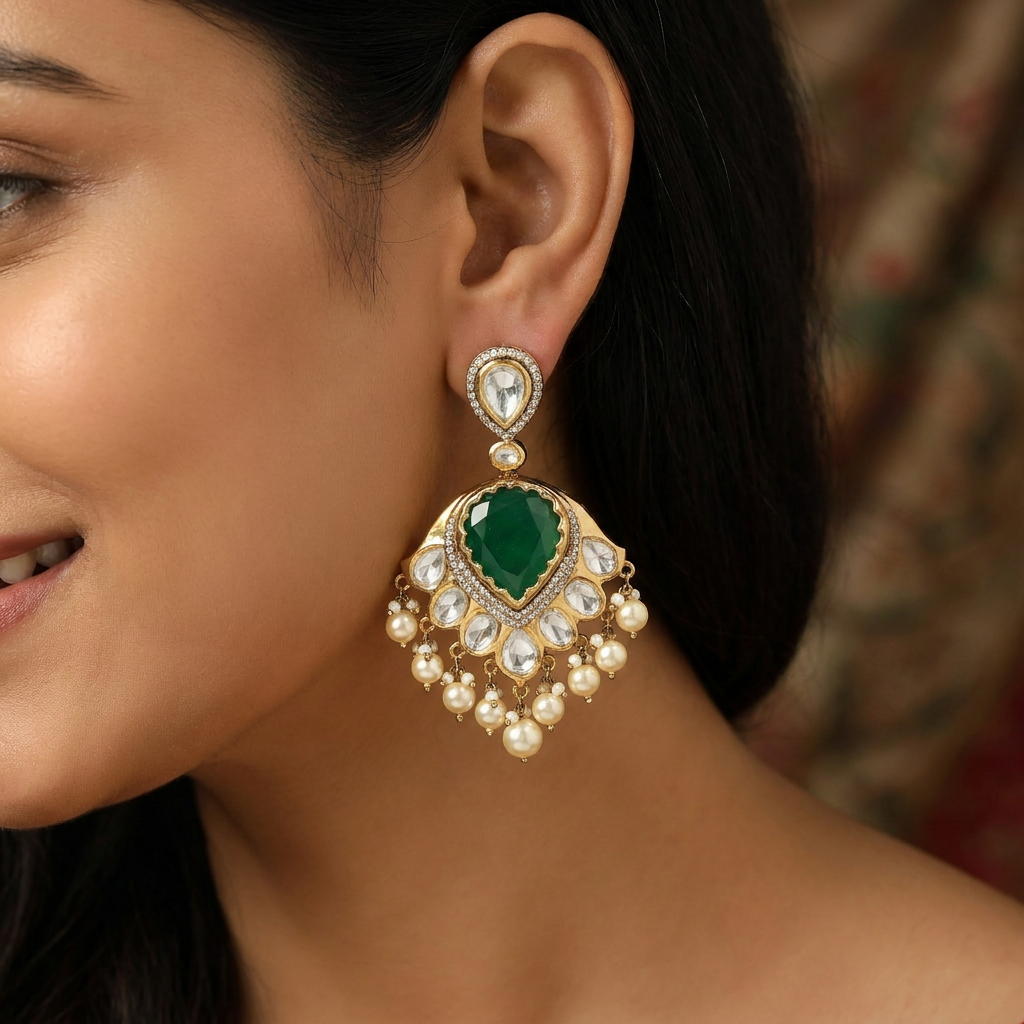 Classic Drop Kundan Hanging with Layered Pearl Arrangement