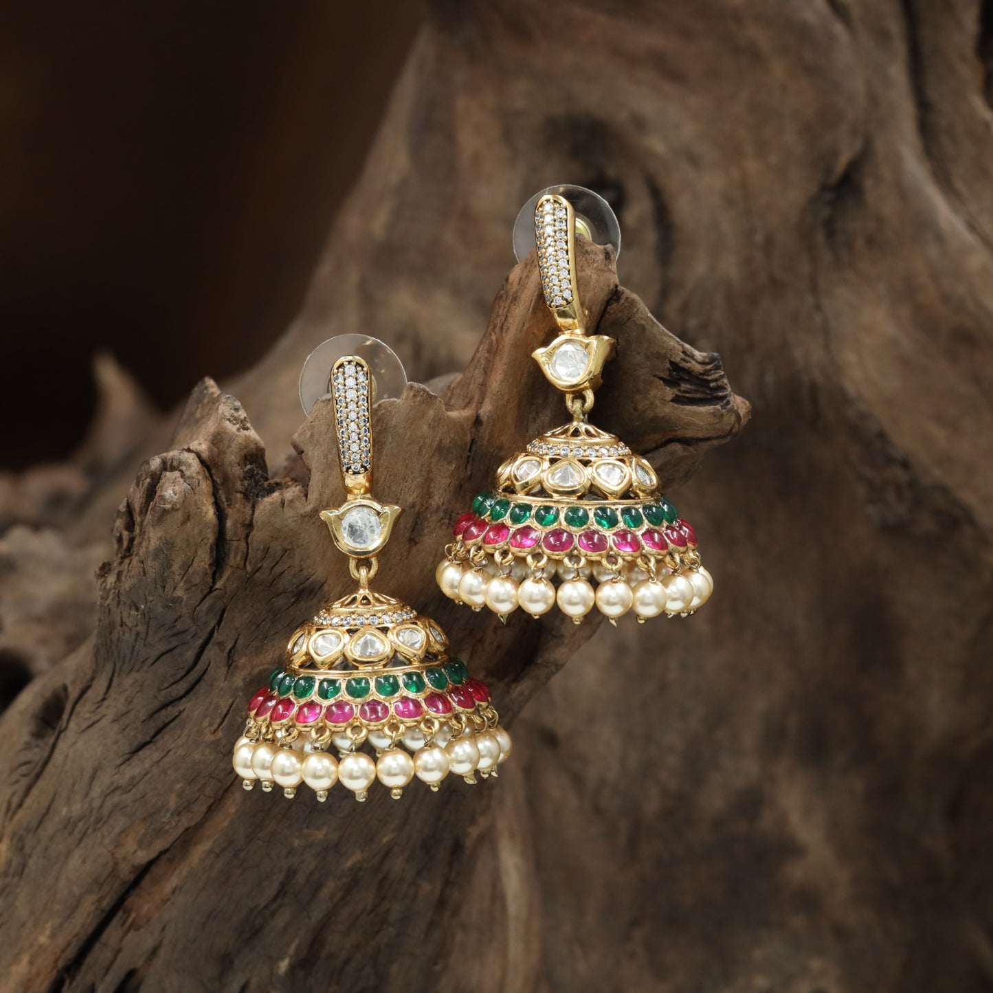 Decorative Pearl Jumka with Structured Dome Styling