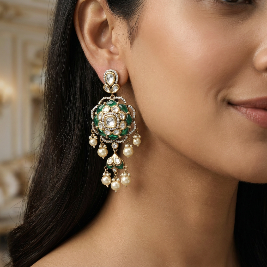 Bloom Pearl Kundan Hanging with Circular Frame Detailing