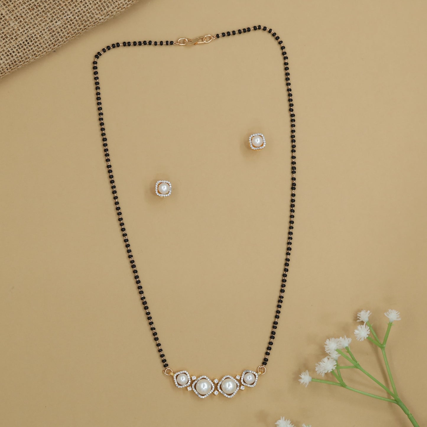 Royal Gj Pearl Border Mangalsutra with Four Pearl Arrangement