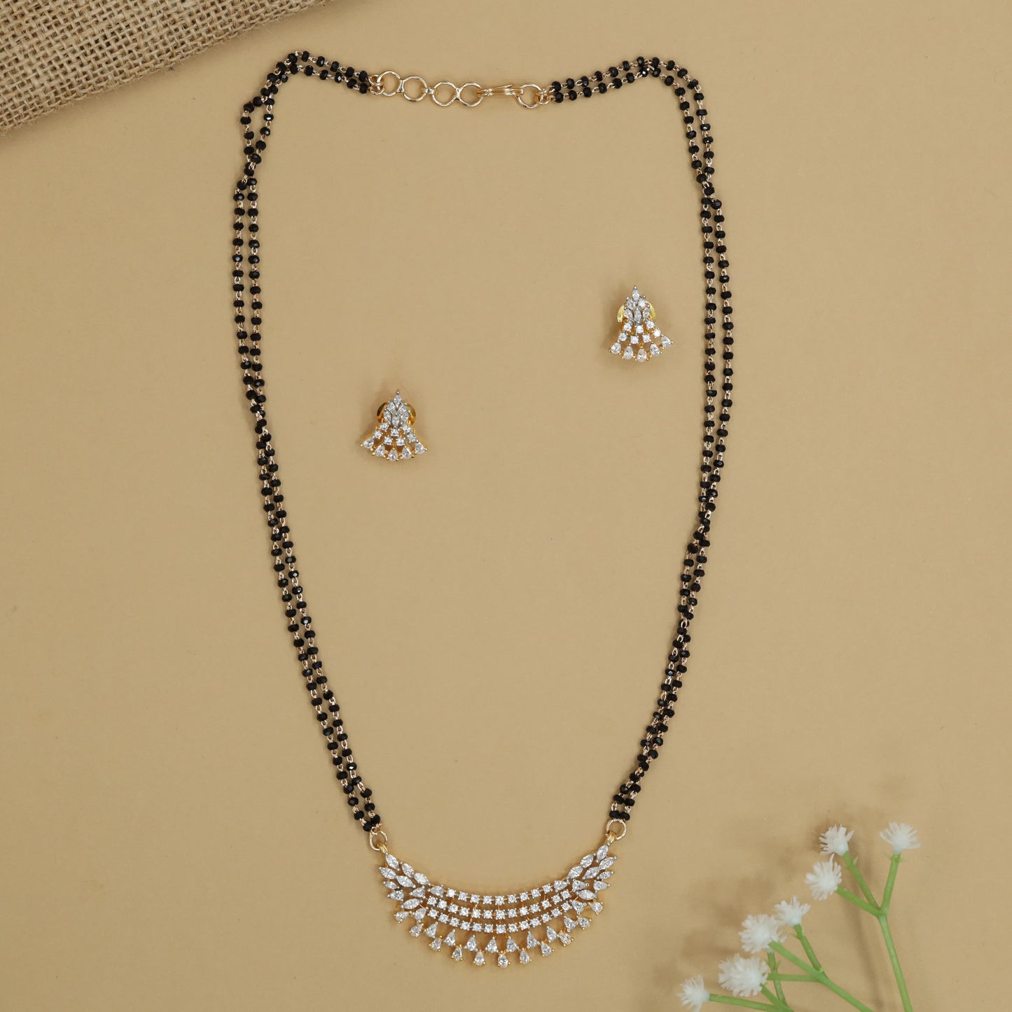 Spread Wing Gj Mangalsutra with Multi Row Stone Layout