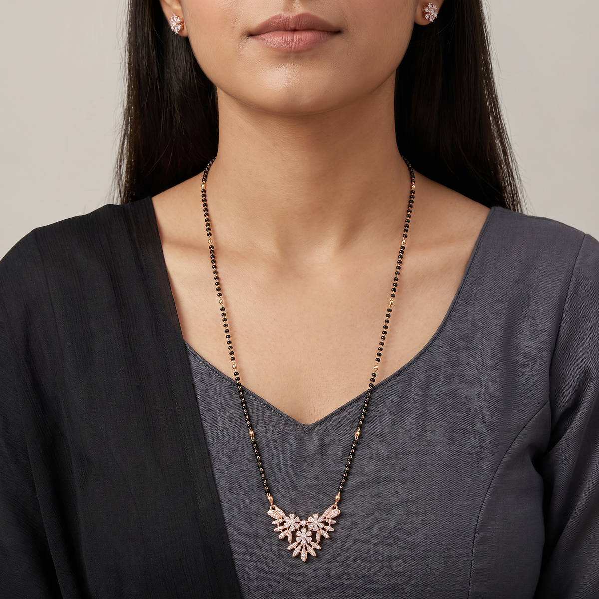 Leaf Cascade Gold Polish Mangalsutra with Cluster Detailing