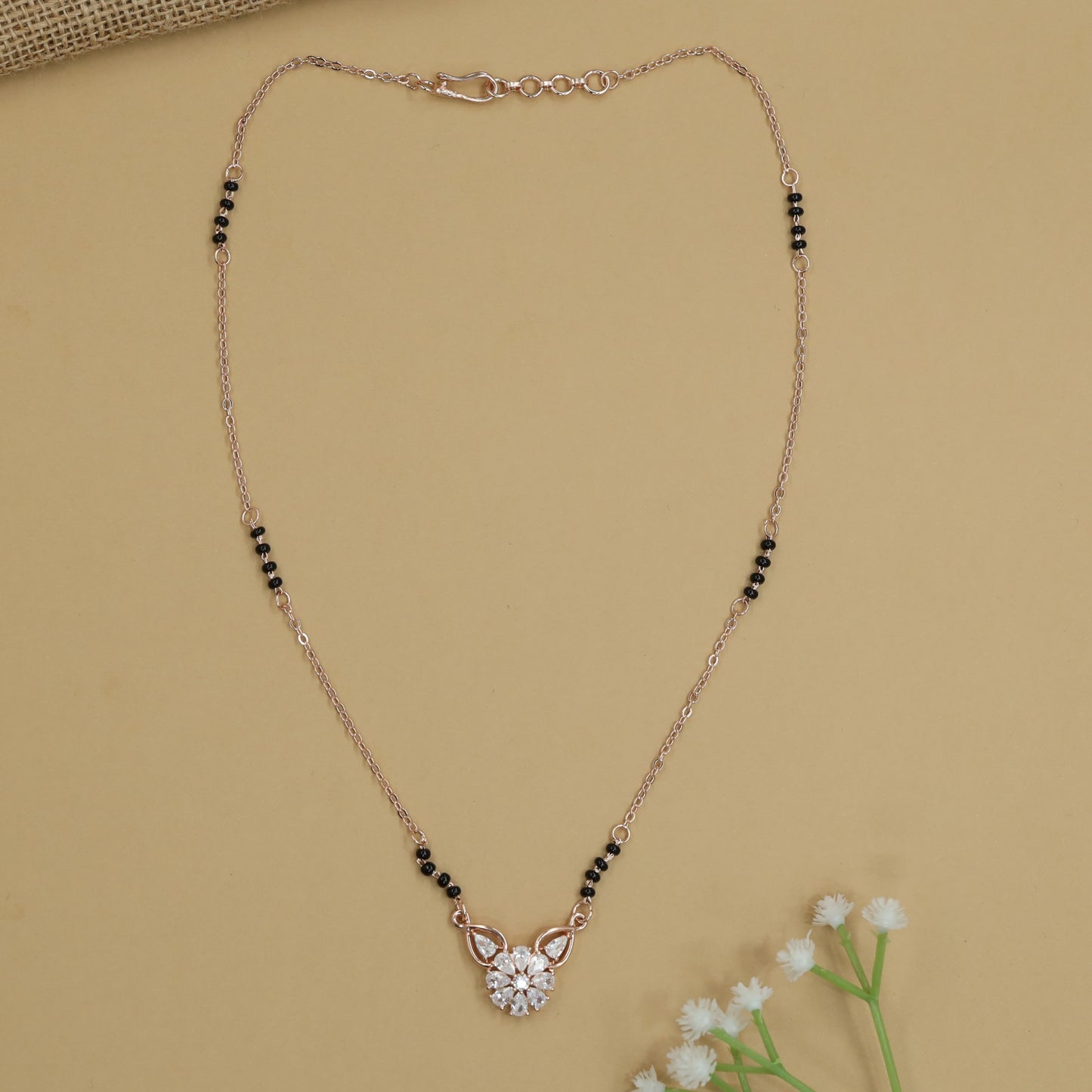 Majestic Rose Gold Mangalsutra with Open Leaf Connector Design