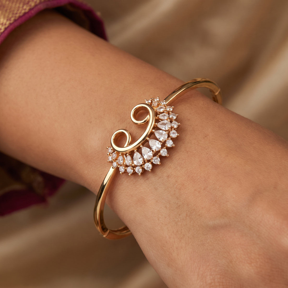 Jewel Floral Kada with Raised Cluster Layout and Circular Detailing
