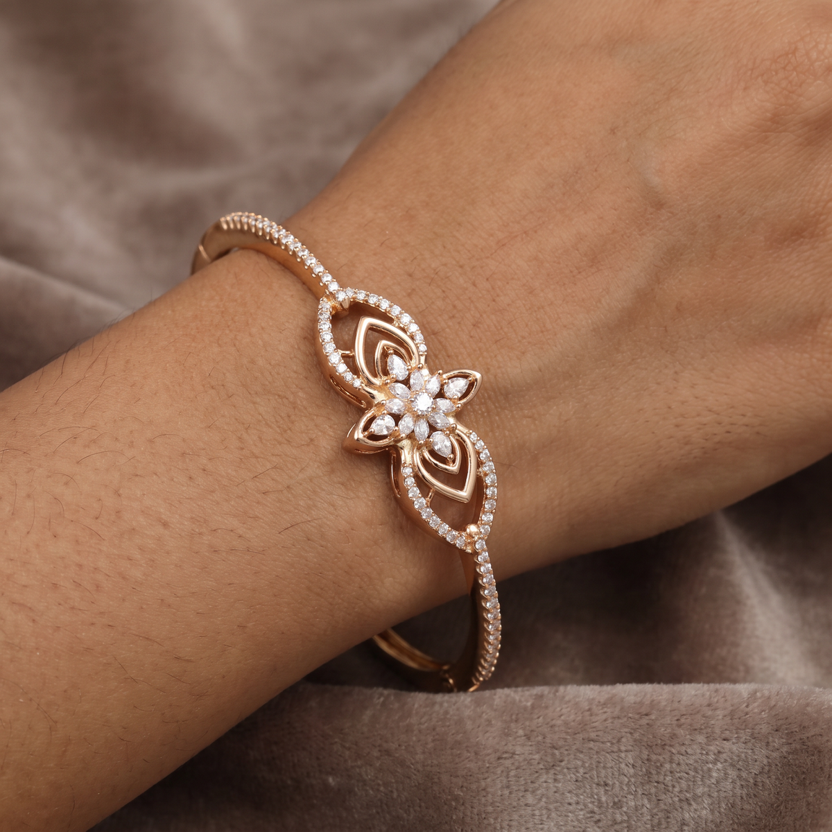 Bezel Leaf Kada with Dual Marquise Layout and Structured Styling