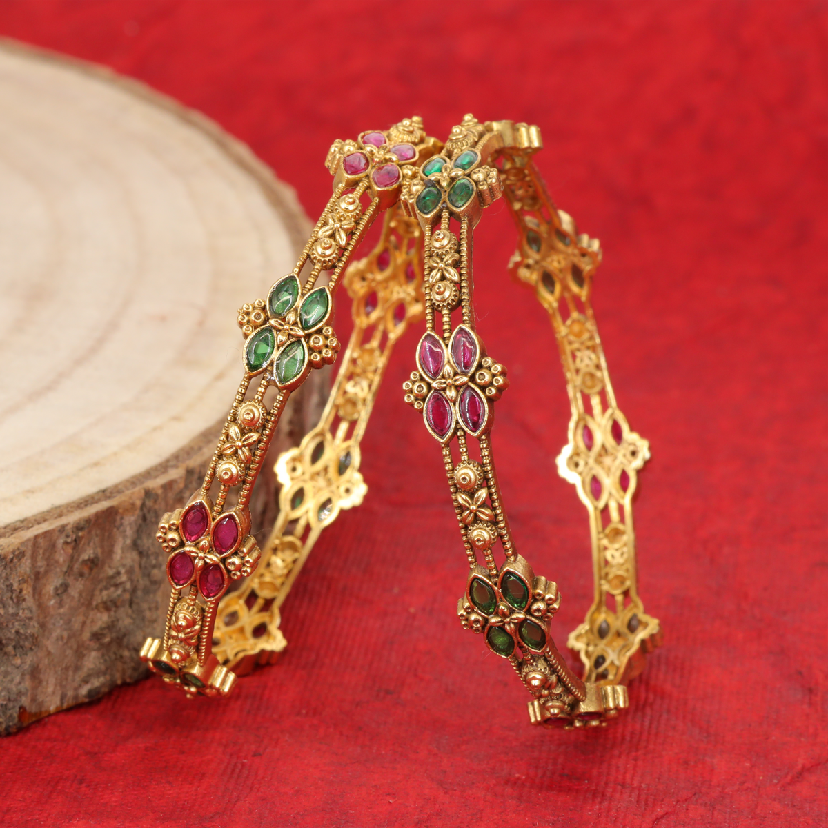 Maniratna Petal Arrangement Bangles with Decorative Floral Connectors