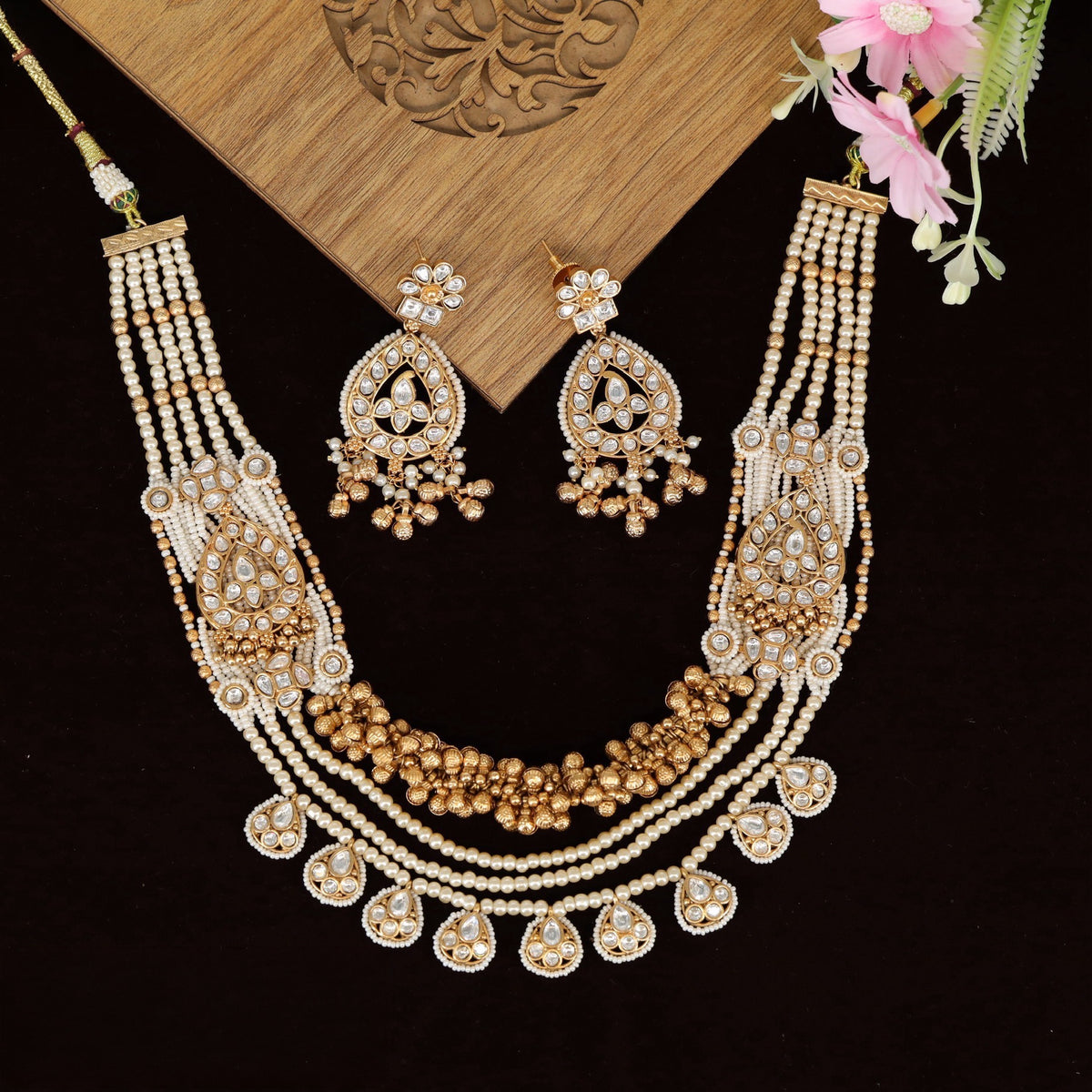 Detailed Kundan Necklace with Layered Pendant Elements
