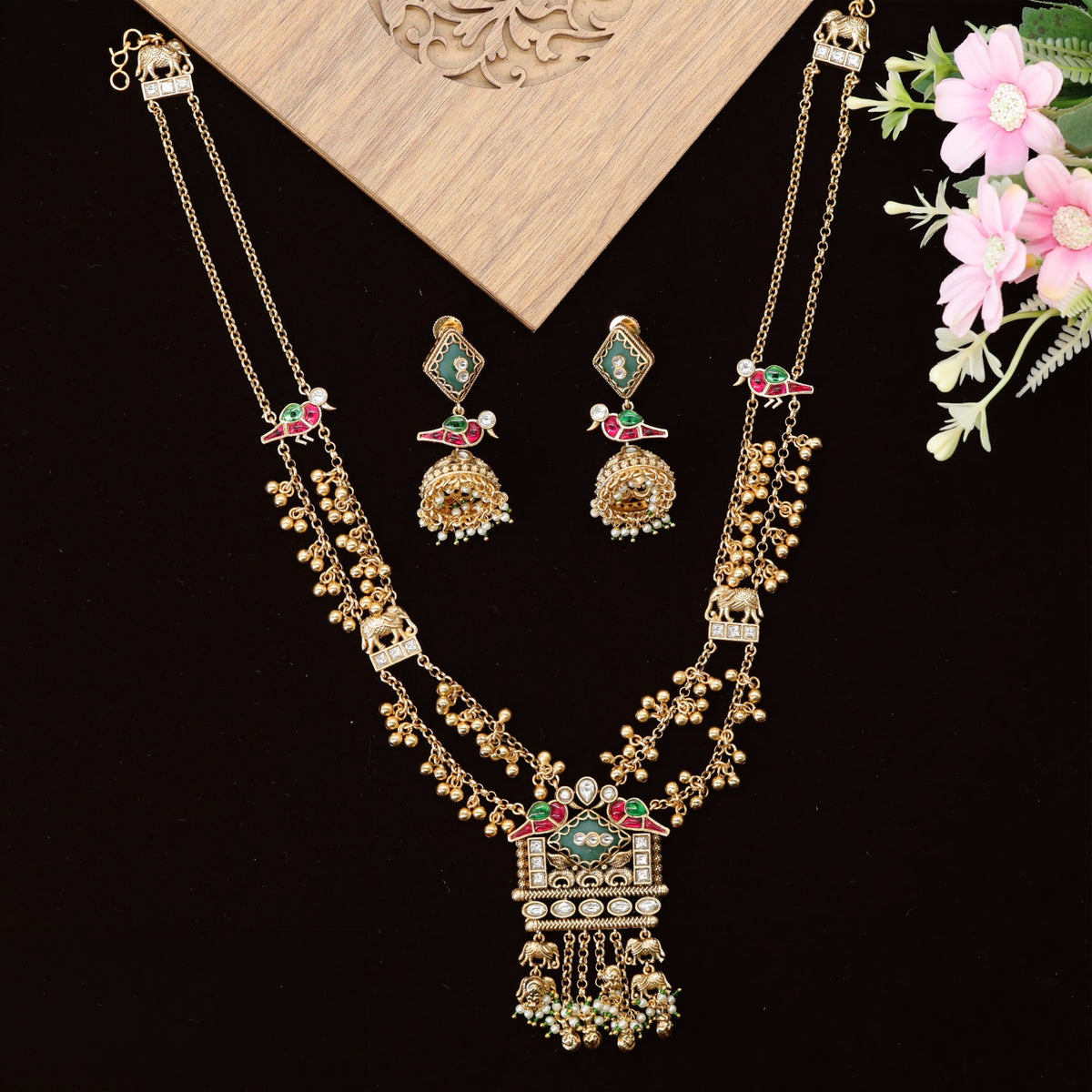 Statement Kundan Long Haara with Ornate Parrot Design