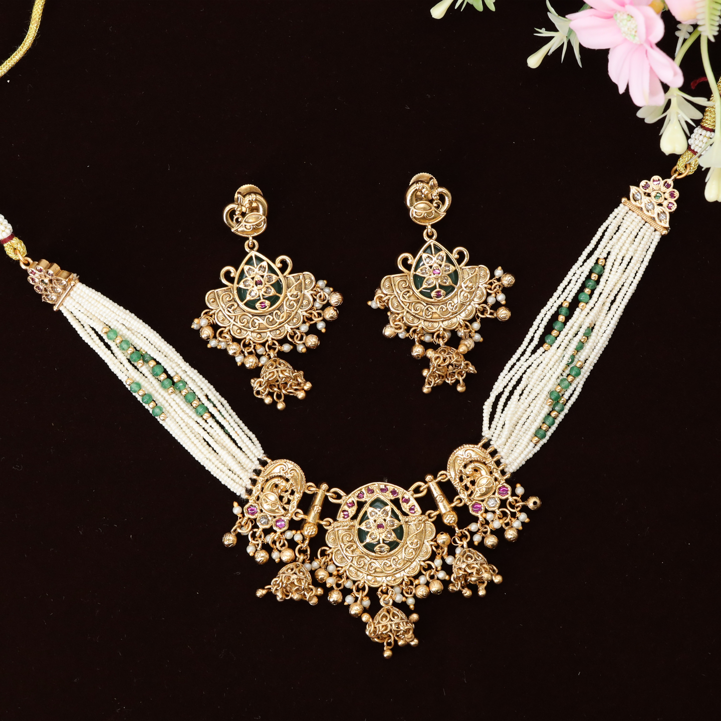 Pearl Side Chain Necklace with Hanging Bead Drops