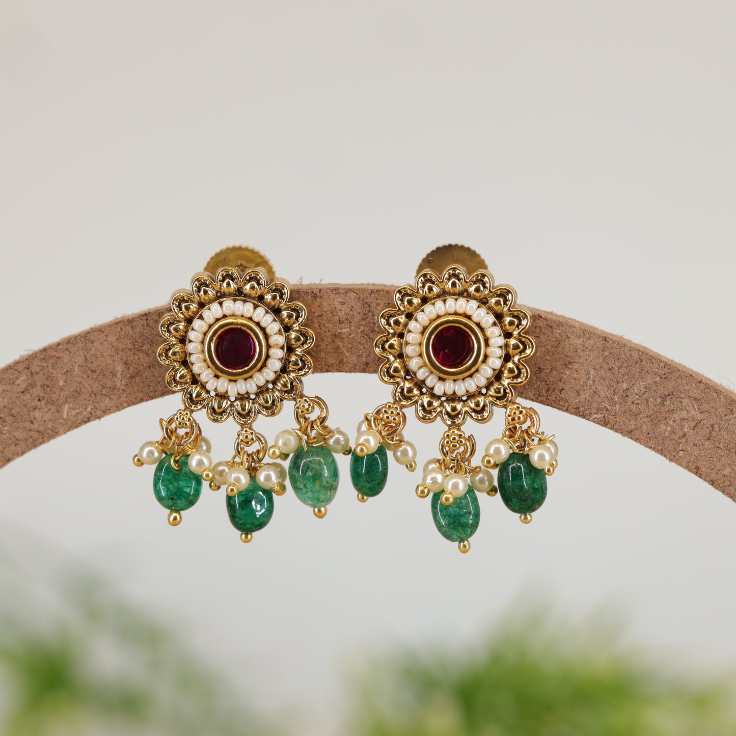 Pearl Halo Blossom Stud Earrings with Dangling Ball Tassels
