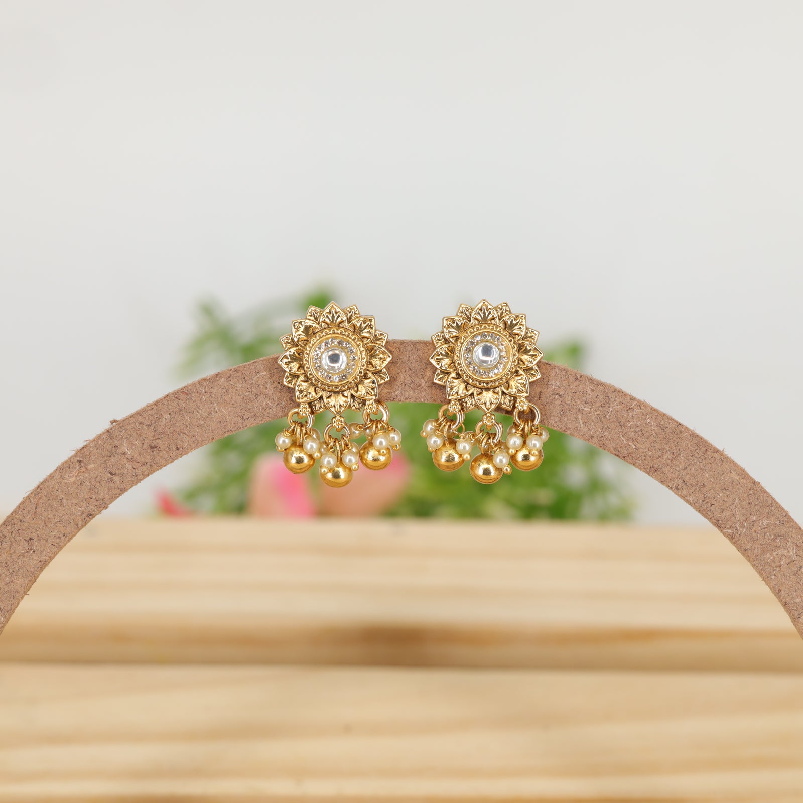 Sunburst Floral Stud Earrings with Crystal Centre and Pearl Drops