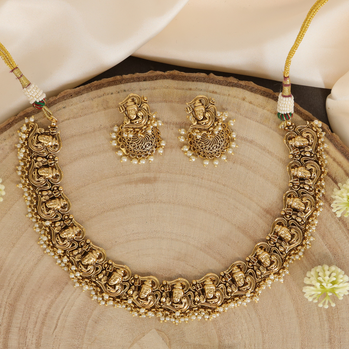 Sacred Shiva Relief Necklace with Repeating Om Motif Panels