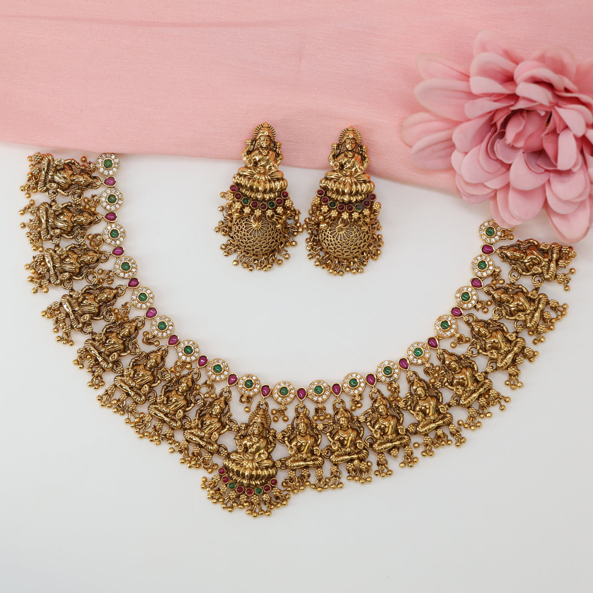 Floral Medallion Necklace with Rounded Drop Fringe