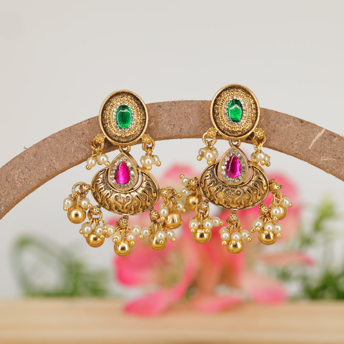 Kalapriya Embossed Panel Hanging with Clustered Danglers