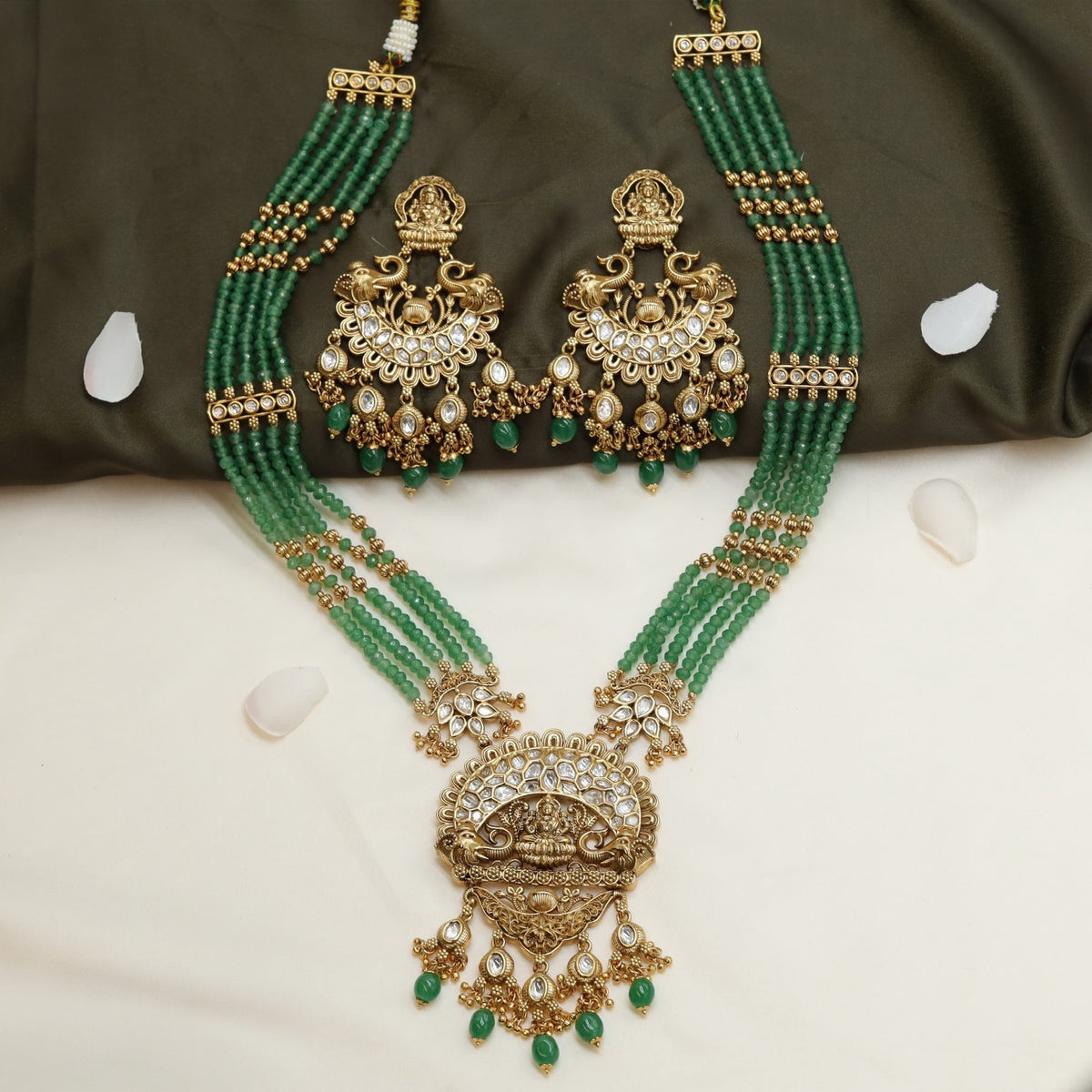 Traditional Green Beads Haara with Statement Lakhmi Design