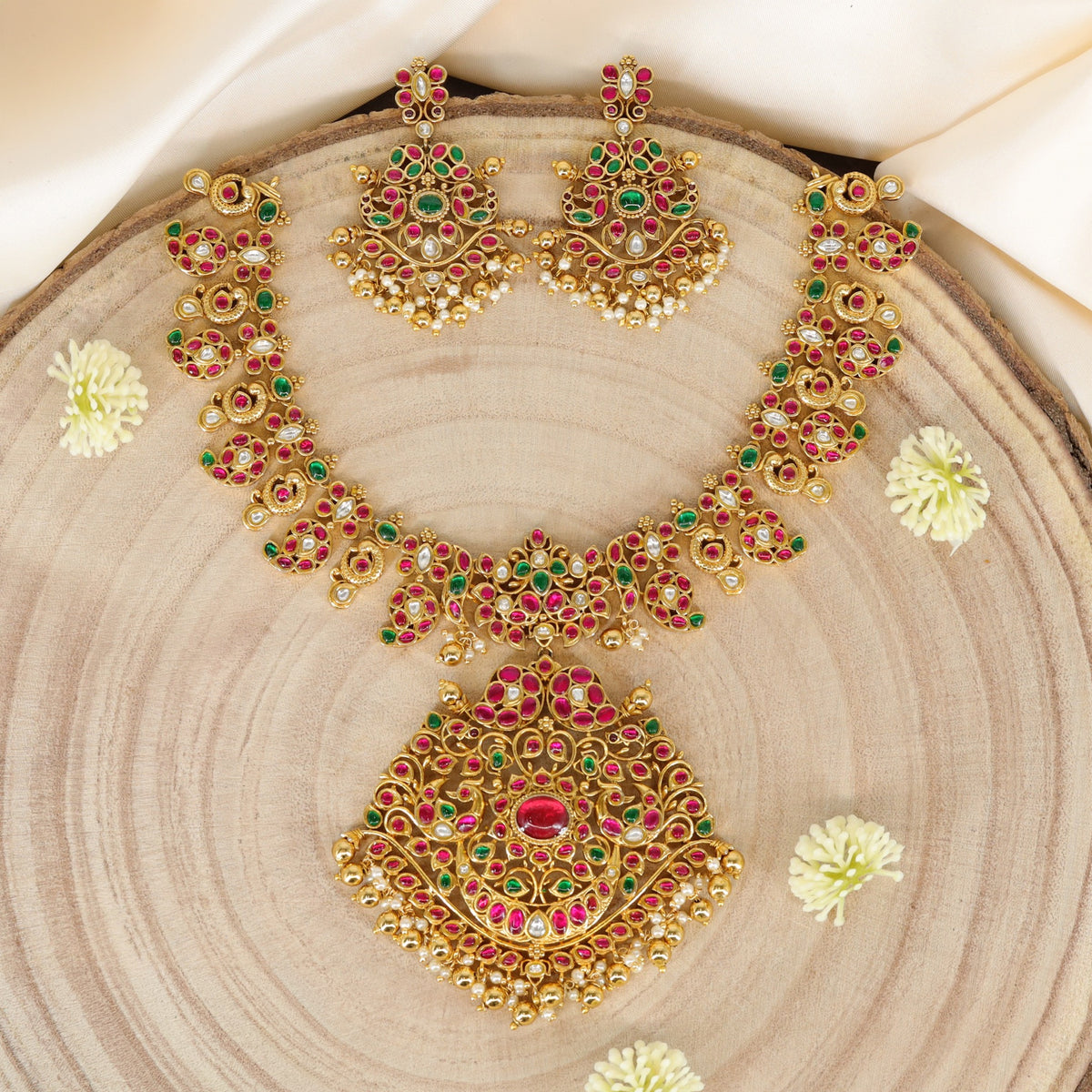 Antique Necklace with floral detailing and ornate pendant