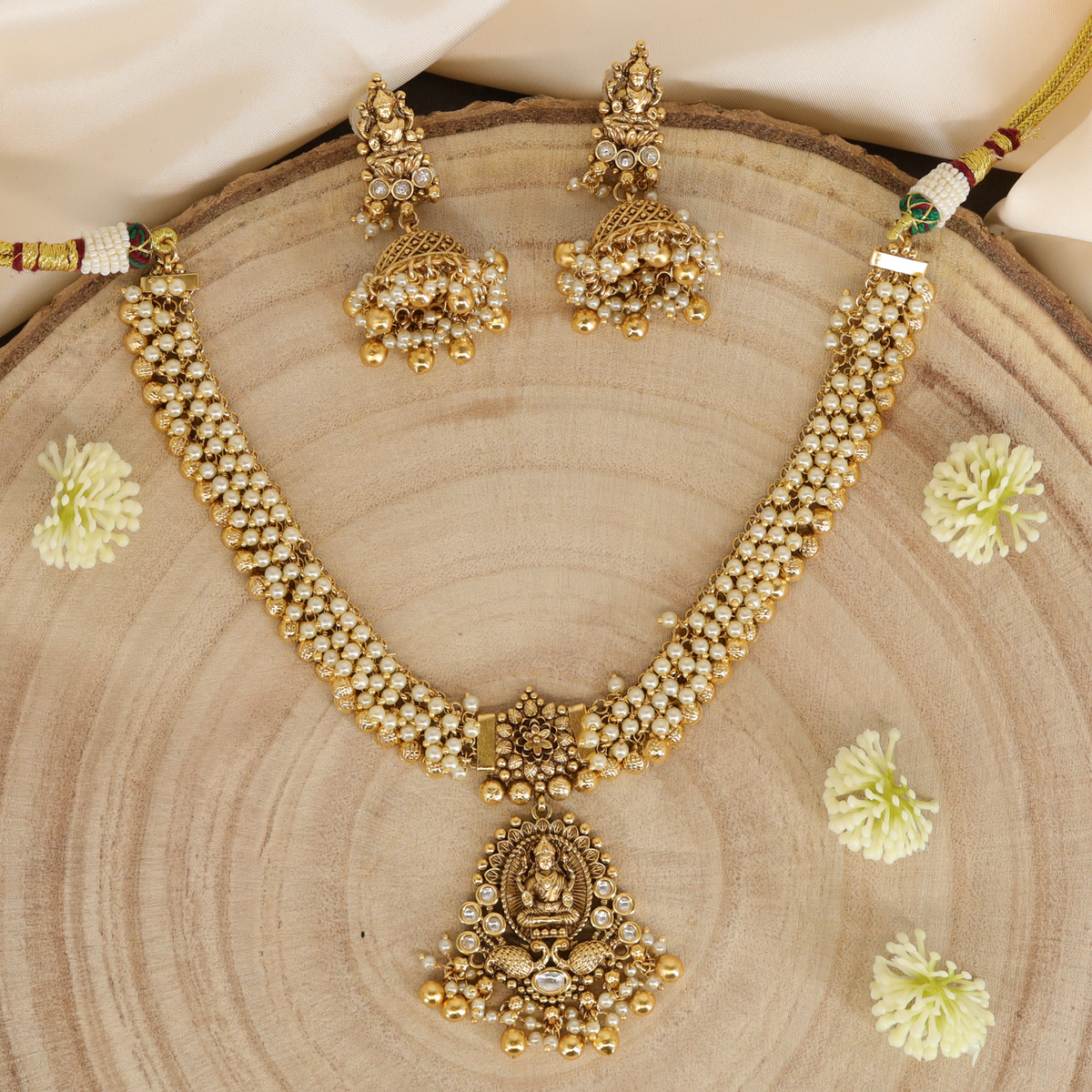 Lakshmi Classic Goddess Oval Pendant Necklace with Decorative Drop Finish