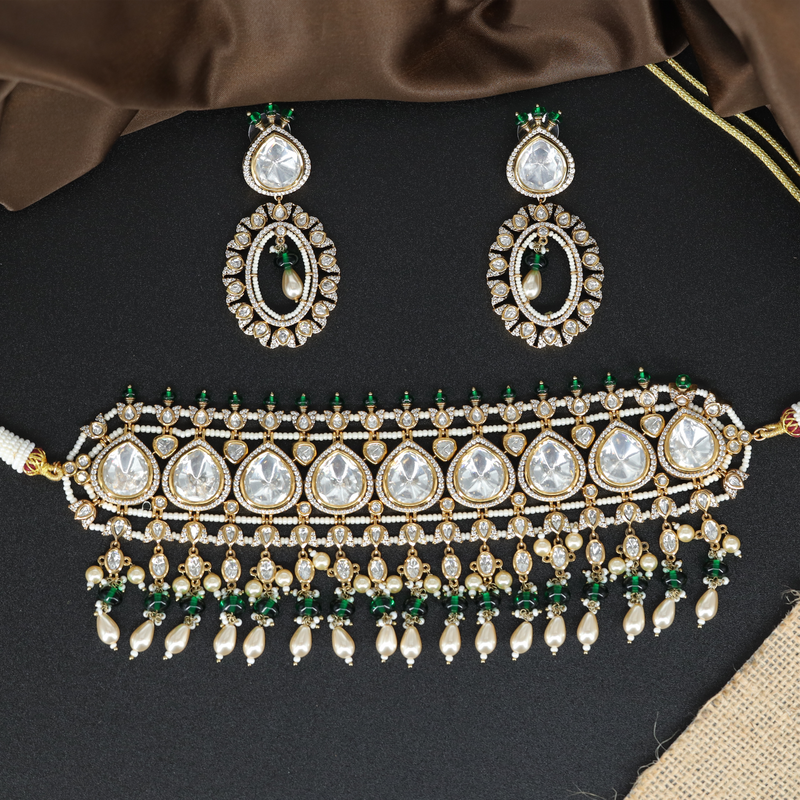 Opaline Festival Choker with Teardrop Crest Units and Cascading Pearl Drops
