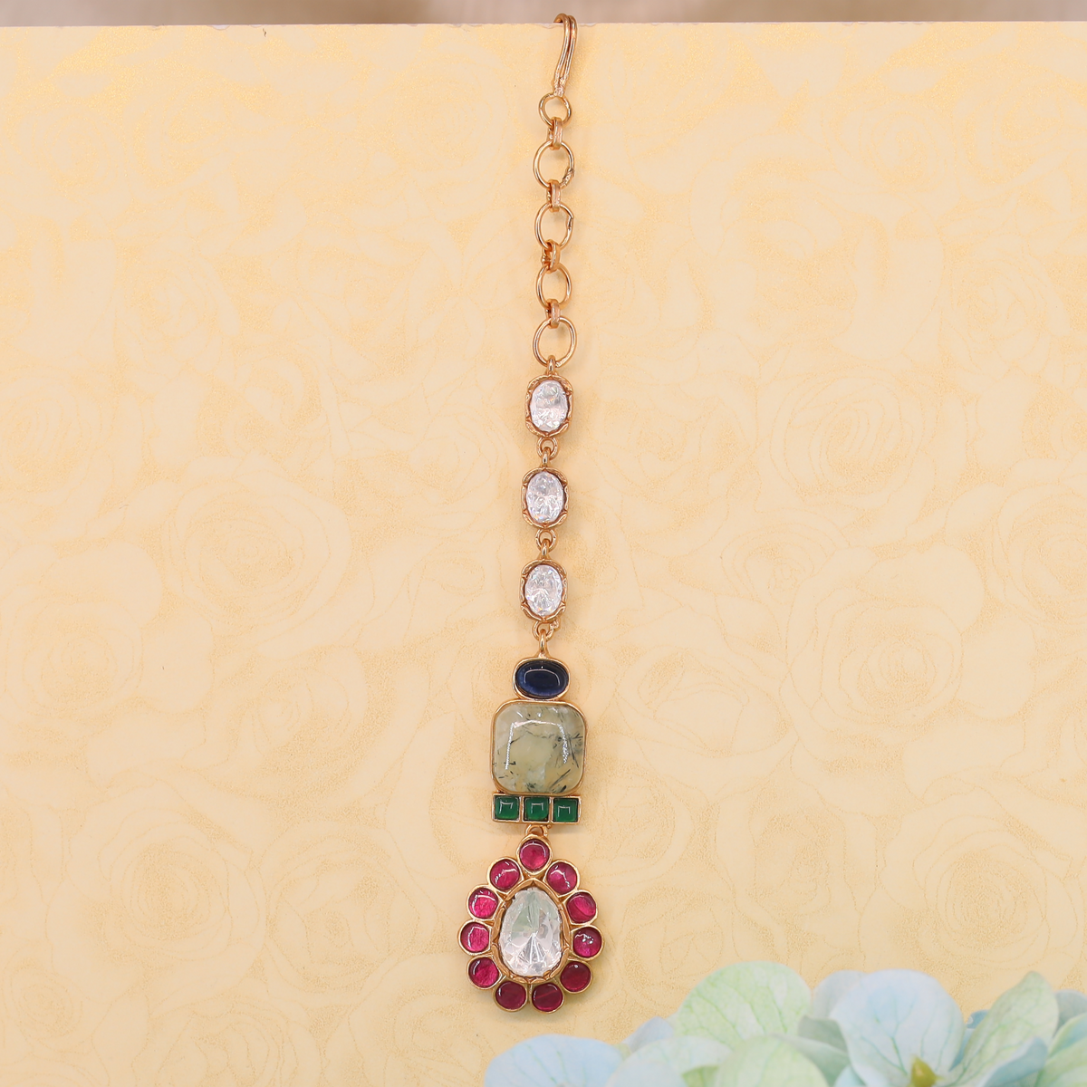 Classic Ethnic Maang Tikka with Mixed Shape Stone Arrangement