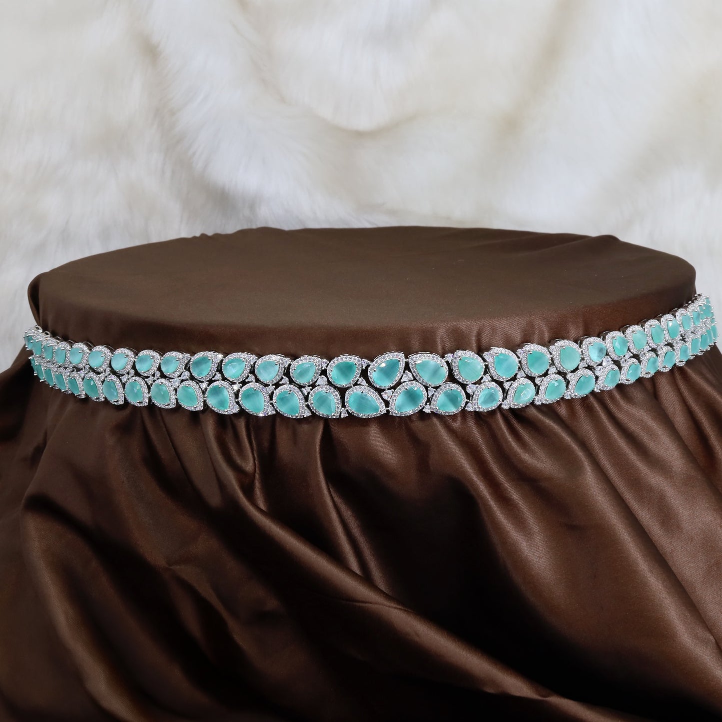 Regal Rhodium Waist Belt Featuring Linked Oval and Teardrop Shapes