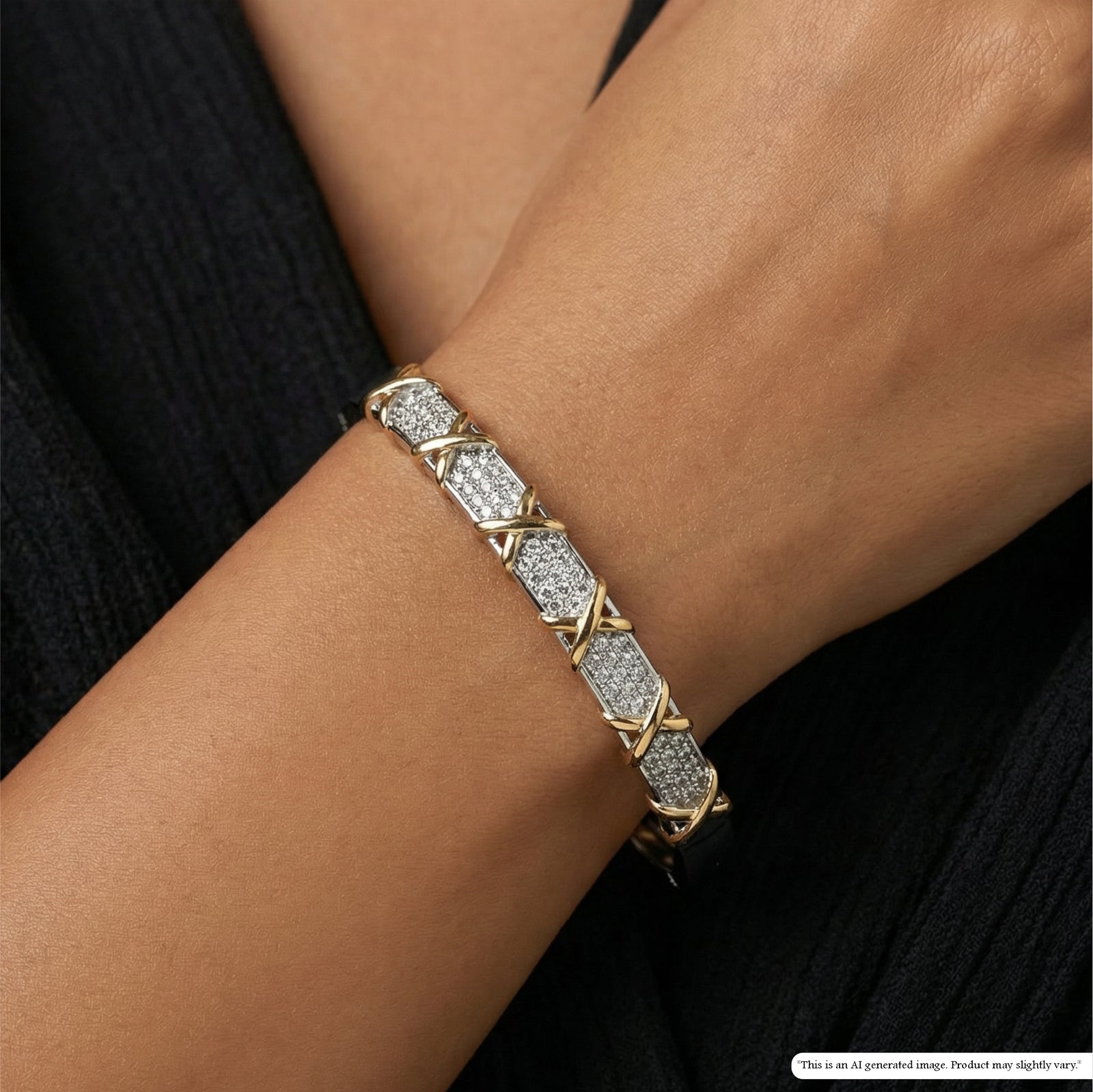 Crisscross Band Bracelet with Pavé Surface and Raised X Pattern Detailing