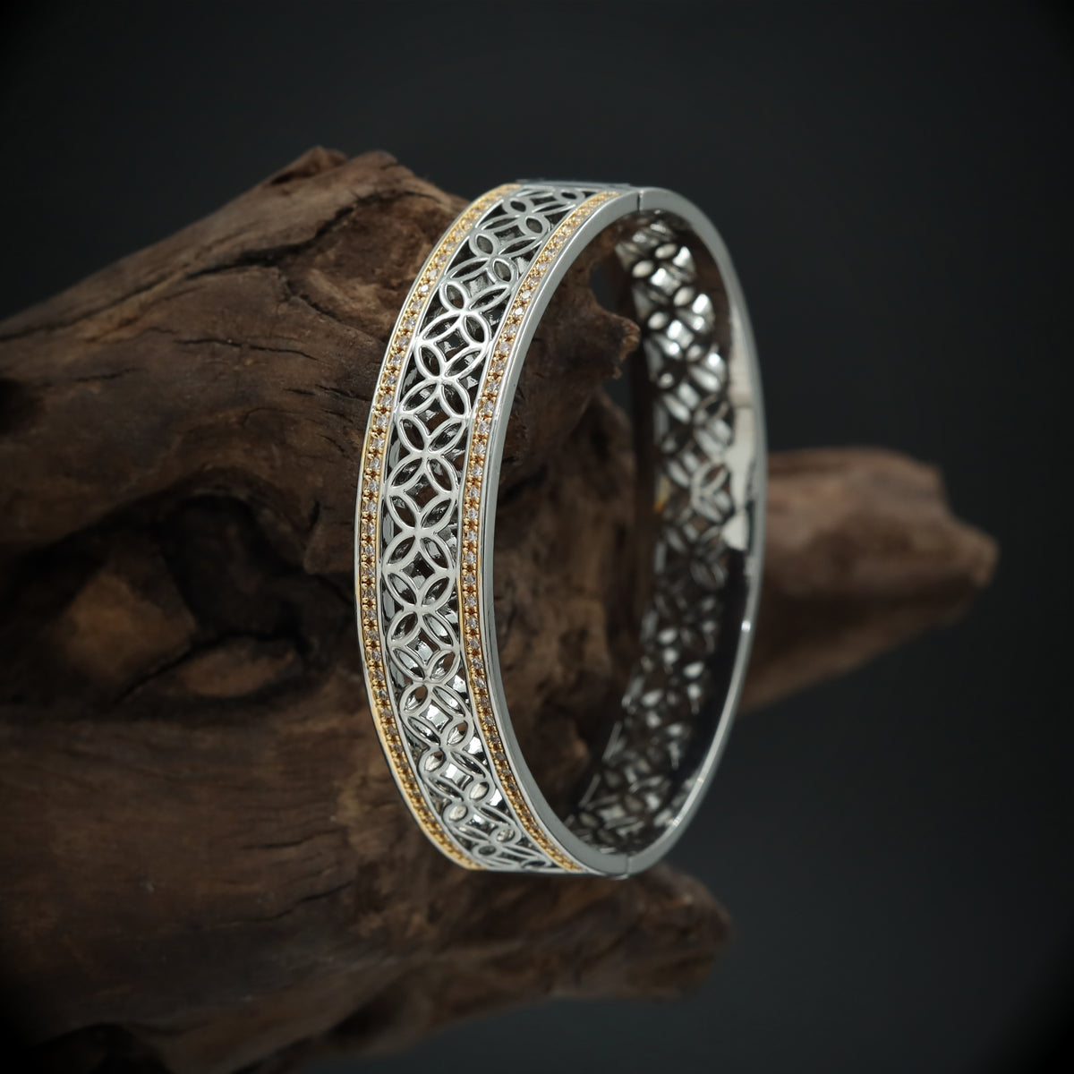 Filigree Cutwork Bracelet with Interlocking Pattern and Studded Border Edges