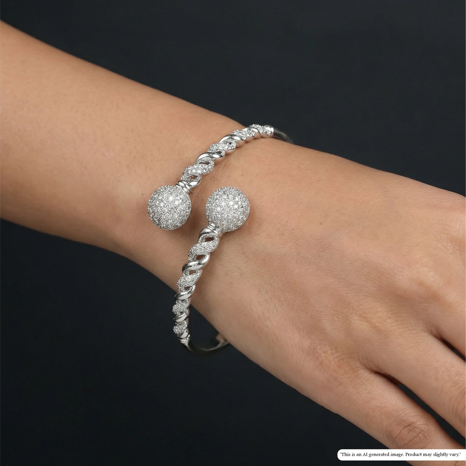 Twisted Rope Style Bracelet with Pavé Disc Ends and Textured Detailing