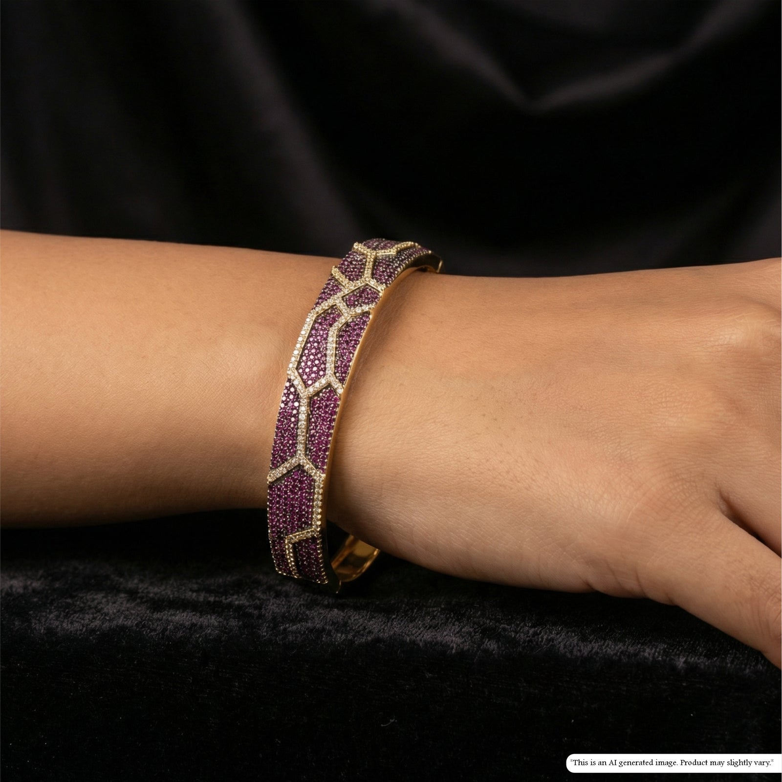 Stylish Pavé Work Bracelet with Patterned Design and Defined Border Lines