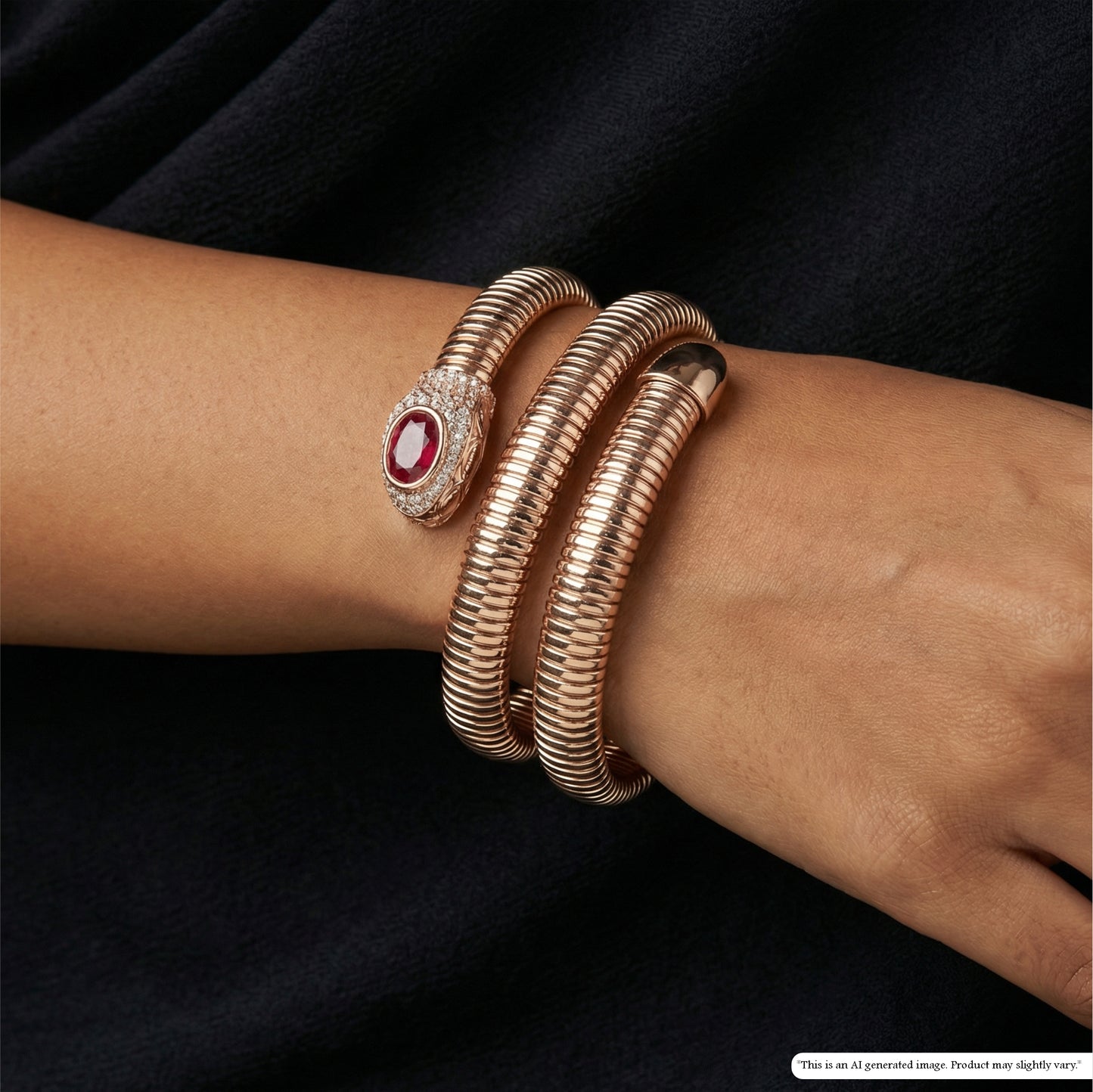 Serpentine Coil Bracelet with Ribbed Texture and Oval Accent Head