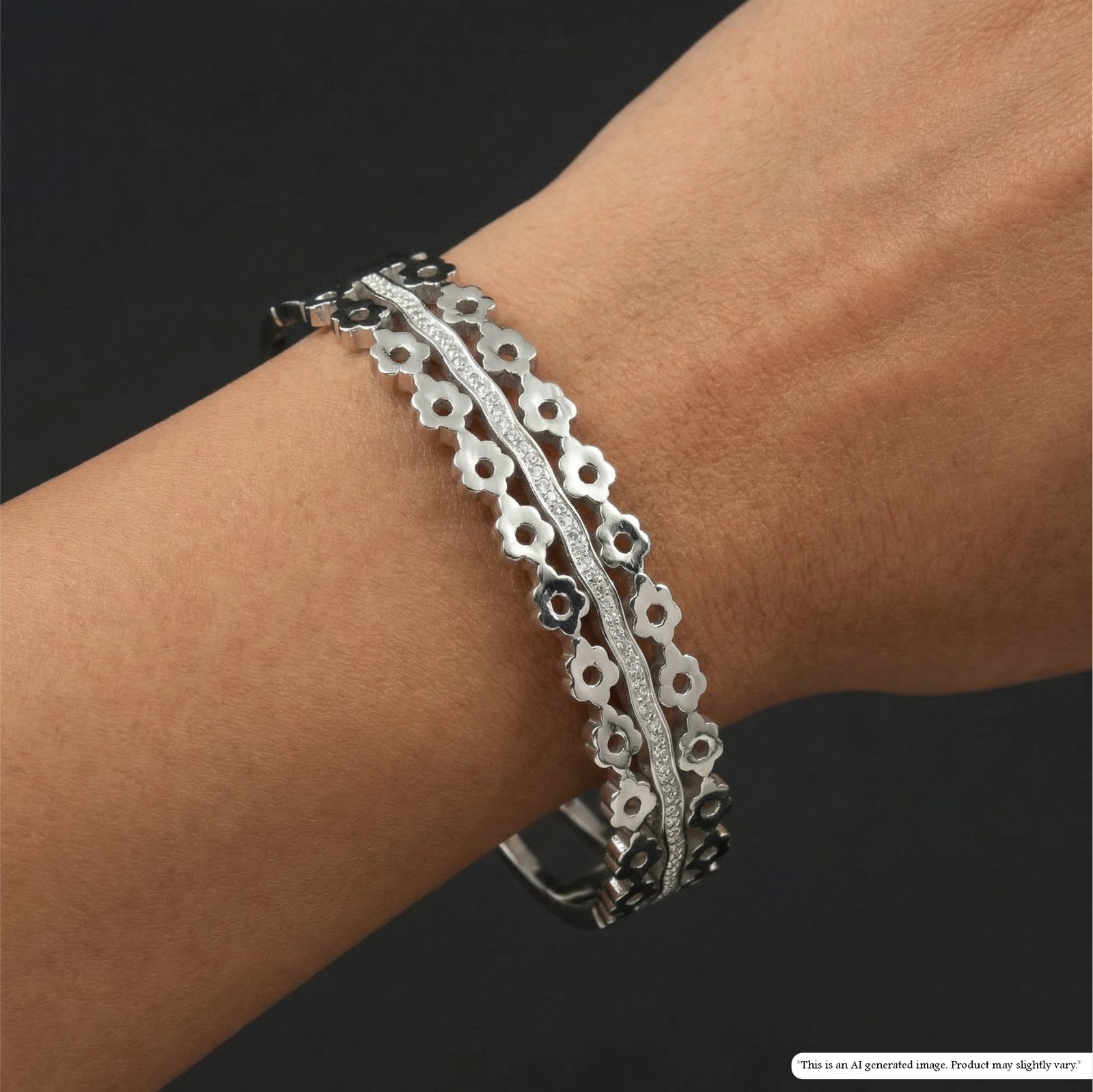 Stylish Blossom Motif Bracelet with Structured Rows and Central Accent Detailing