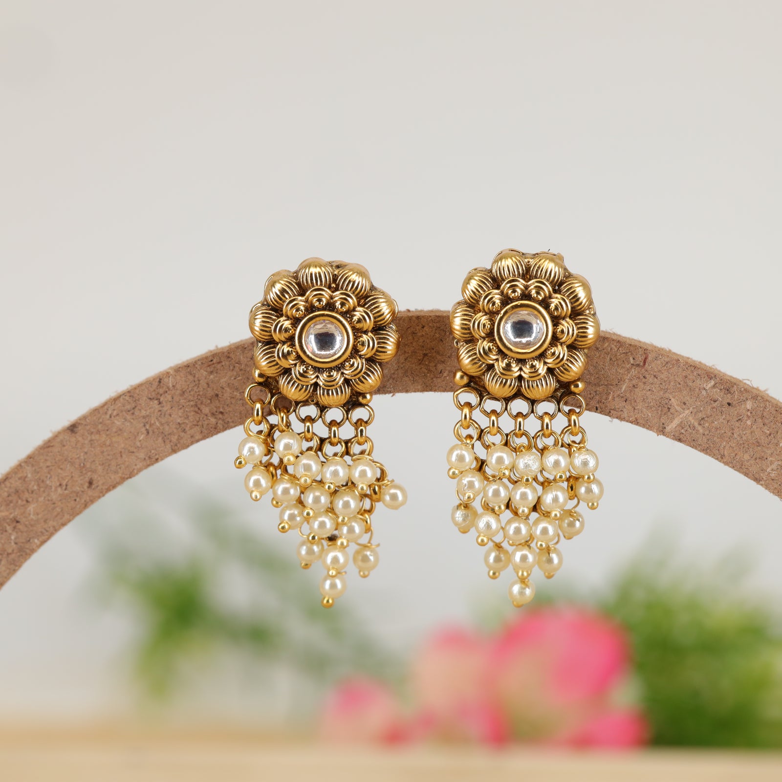 Ratnamandala Petal Relief Stud with Framed Stone Centre and Hanging Bead Curtains
