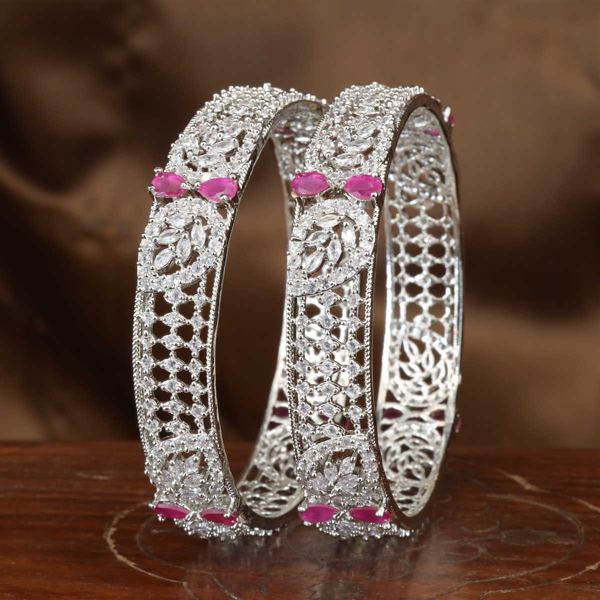 Classic Open Frame Bangles with Intricate Floral Motif Work