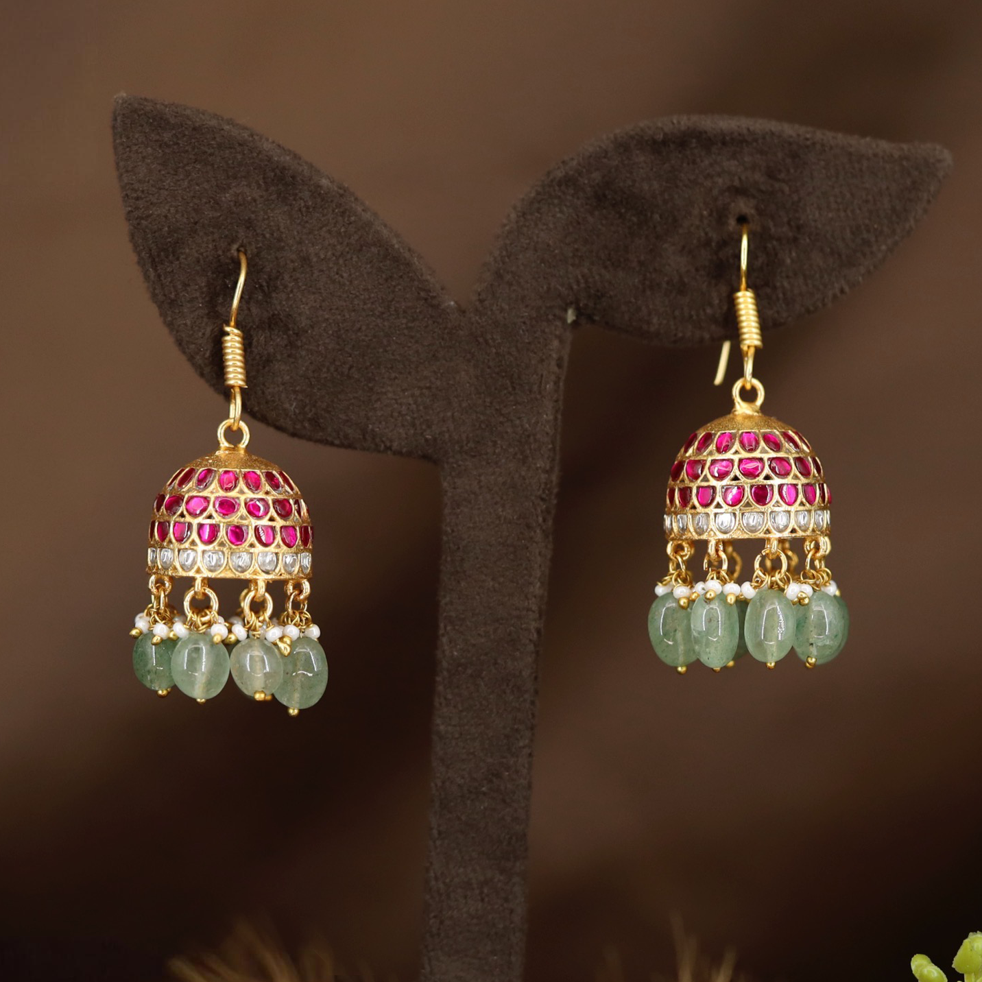 Traditional Tiered Dome Jumka with Rounded Hangings and Fine Detailing