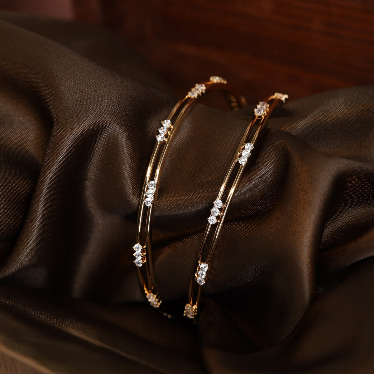Stylish Twin Strip Bangles with Multi Cluster Stone Detailing
