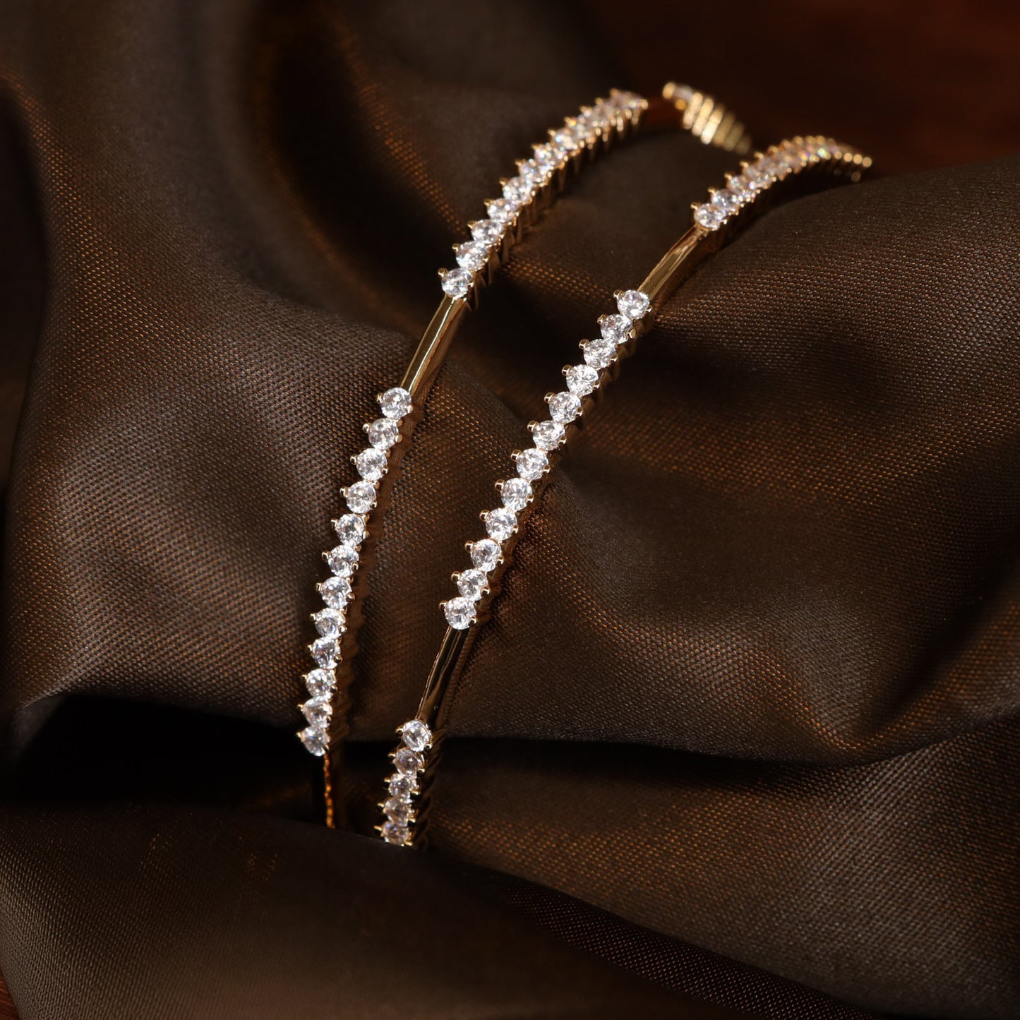 Modern Gold Tone Bangles with Seamless Stone Row Detailing