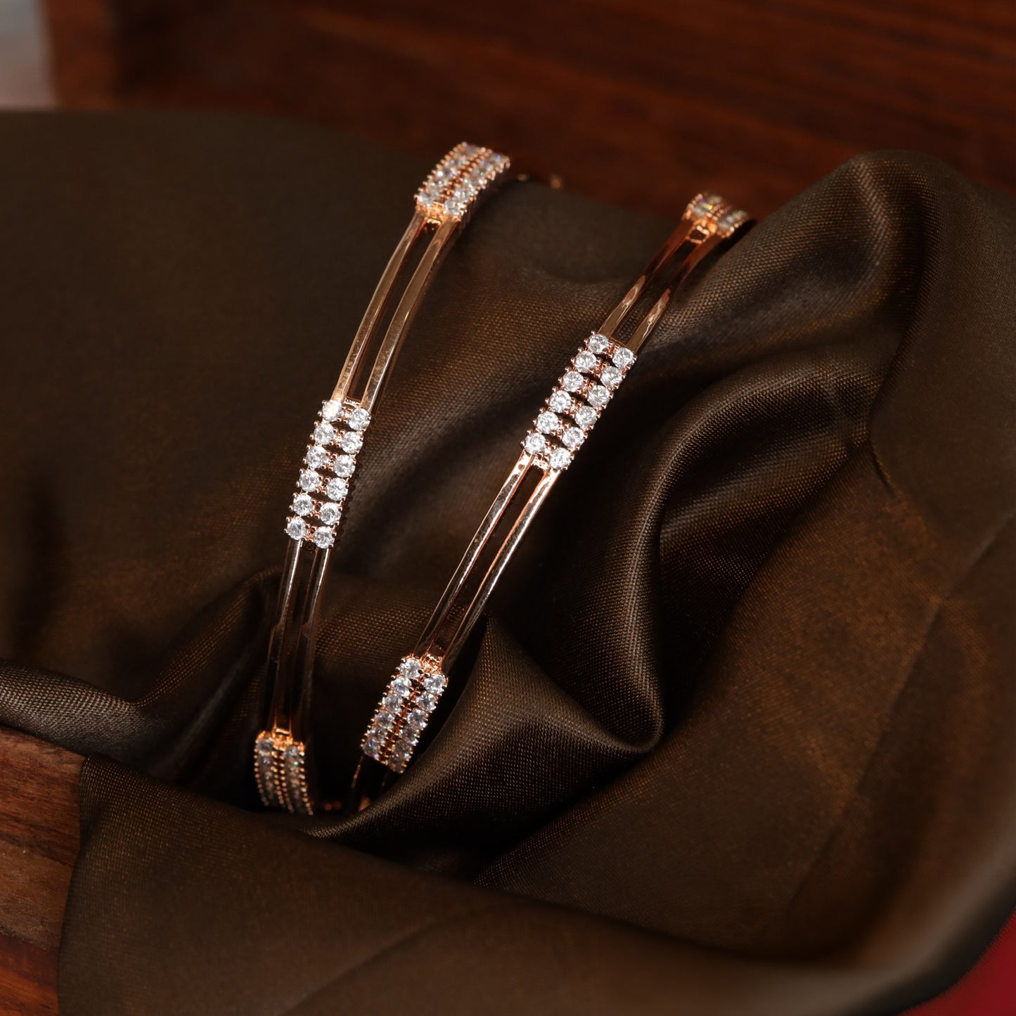 Structured Twin Line Bangles with Center Stone Clusters