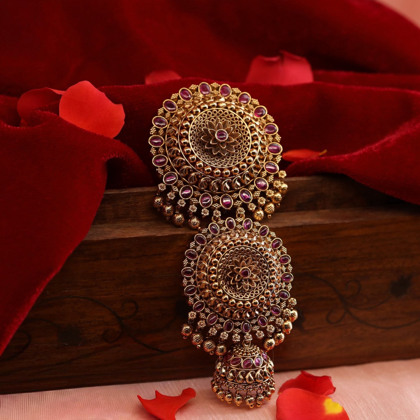 Decorative Jade Bille with Petal Core and Jhumka Style Drop