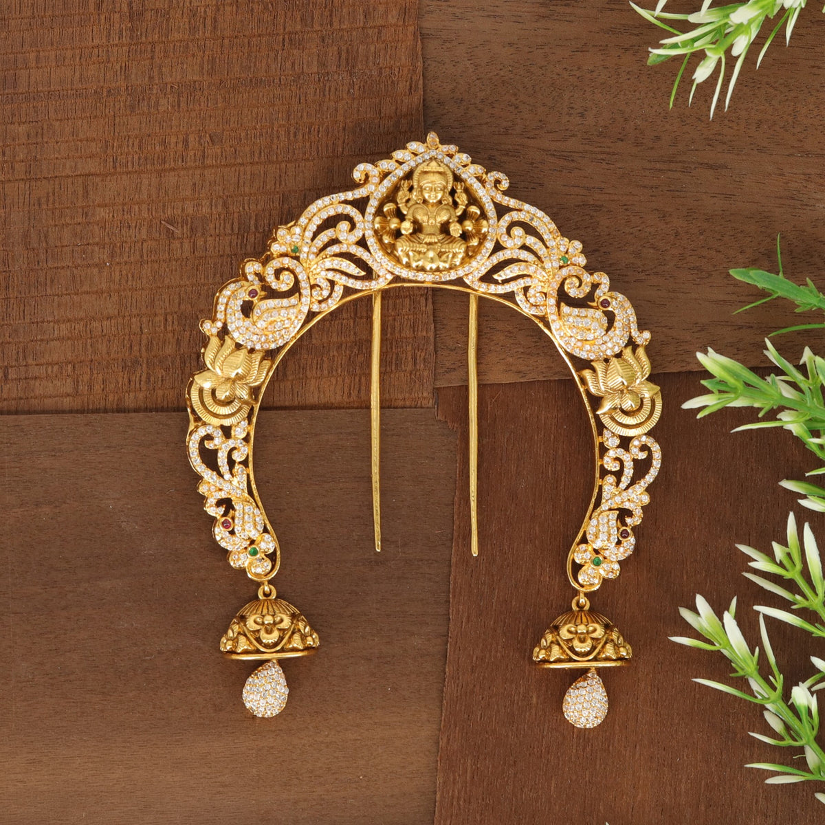 Heritage antique arch with Lakshmi detailing and ornate hanging drops